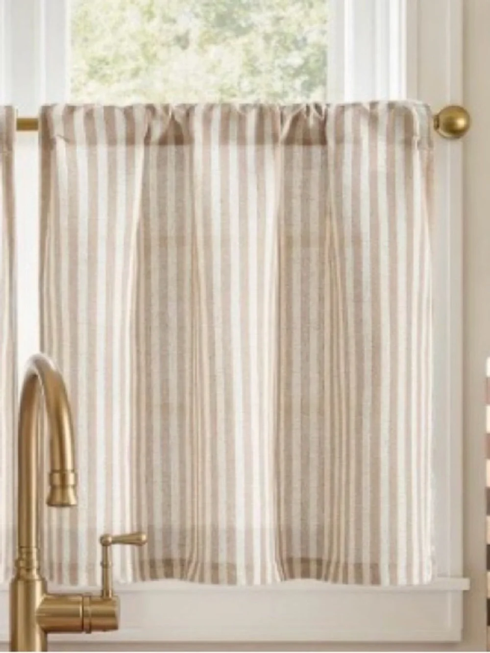 Farmhouse Striped Linen Modern Cafe Curtains LIGHT-Filtering 26”W 20”L TAN
